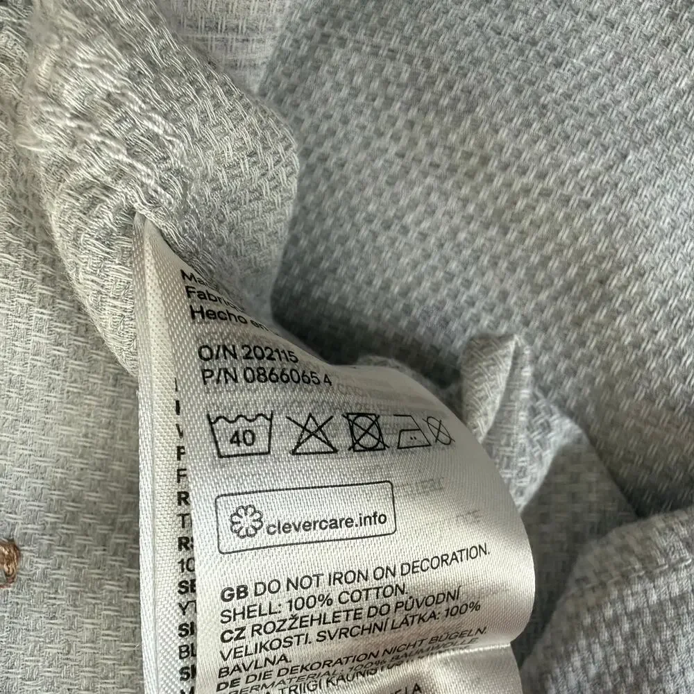 H&M Boys Gray Blue Mock Neck Lightweight Woven Button Down Shirt Size 10 Casual